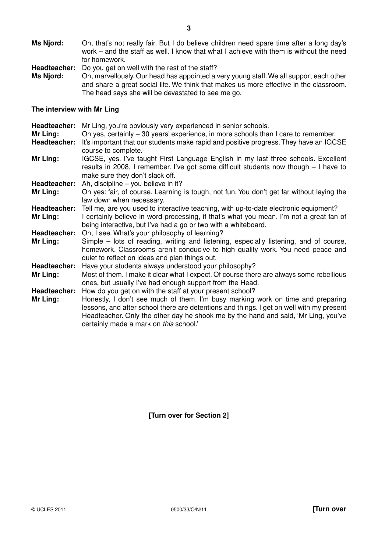 Cambridge IGCSE English - First Language 0500 2011 Oct/Nov Paper 3 · Variant 3 question paper, page 3 of 4
