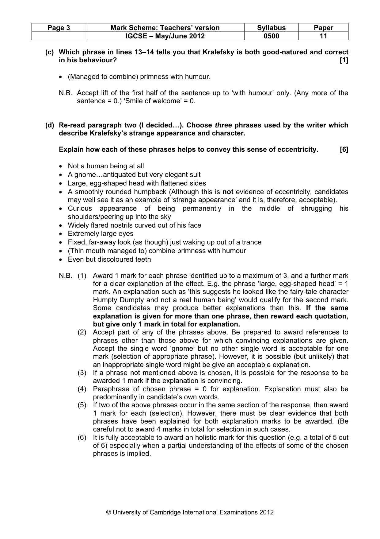 Mark scheme, page 3 of 8