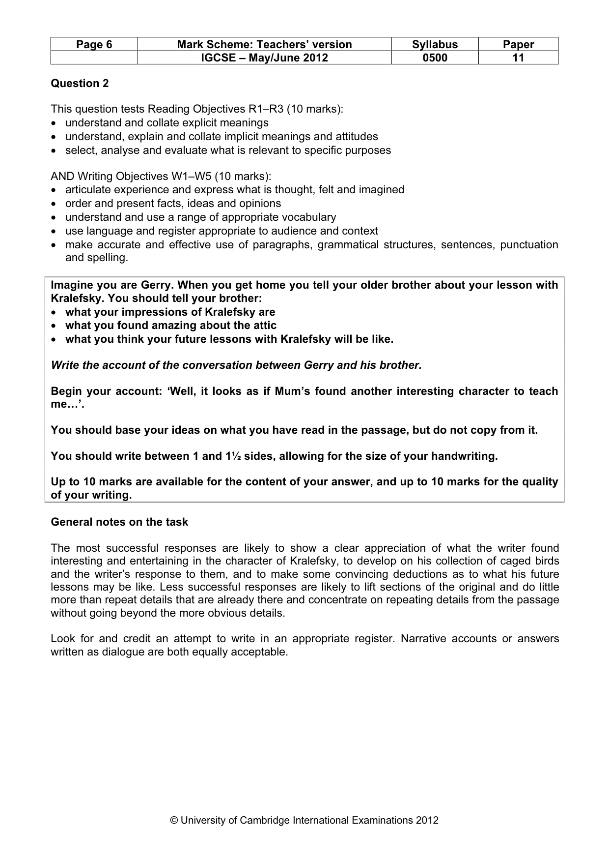 Mark scheme, page 6 of 8