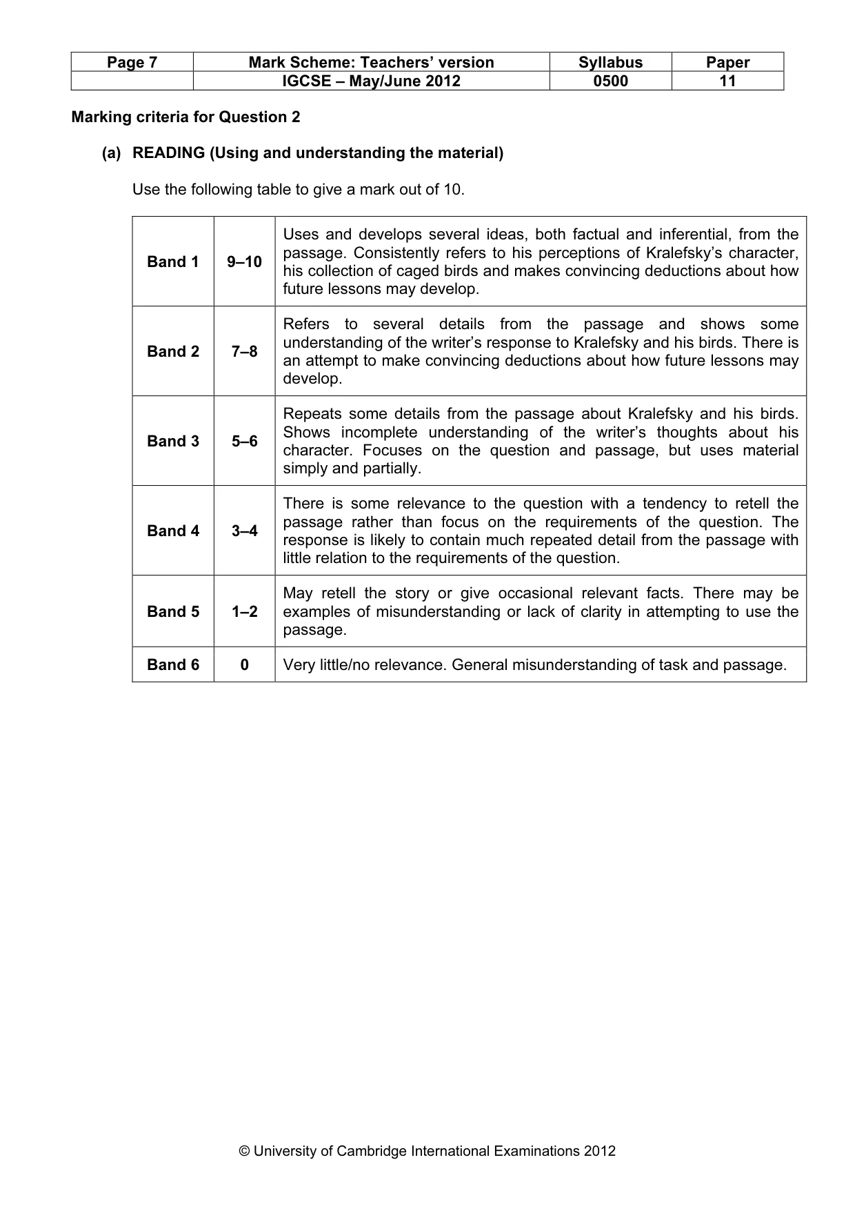 Mark scheme, page 7 of 8