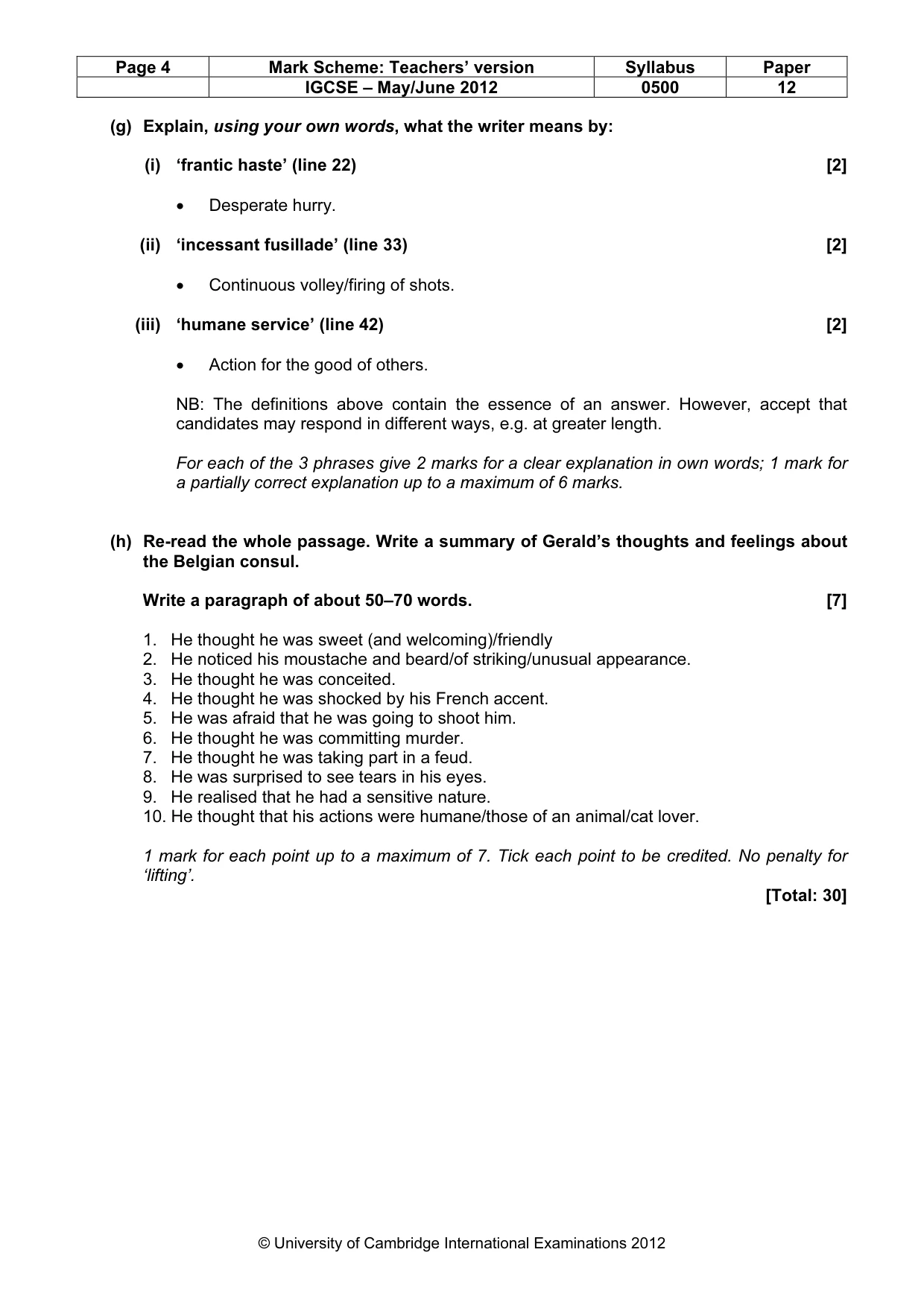Mark scheme, page 4 of 7