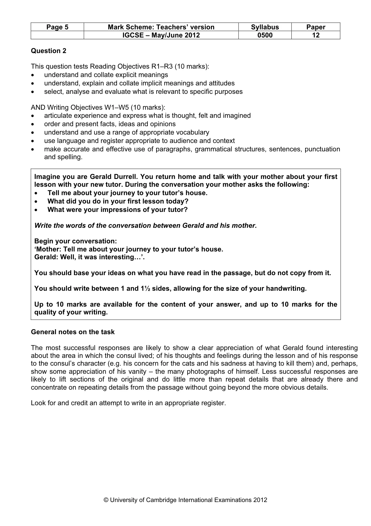 Mark scheme, page 5 of 7