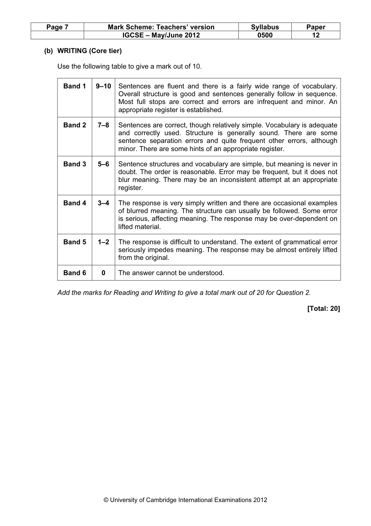 Mark scheme, page 7 of 7