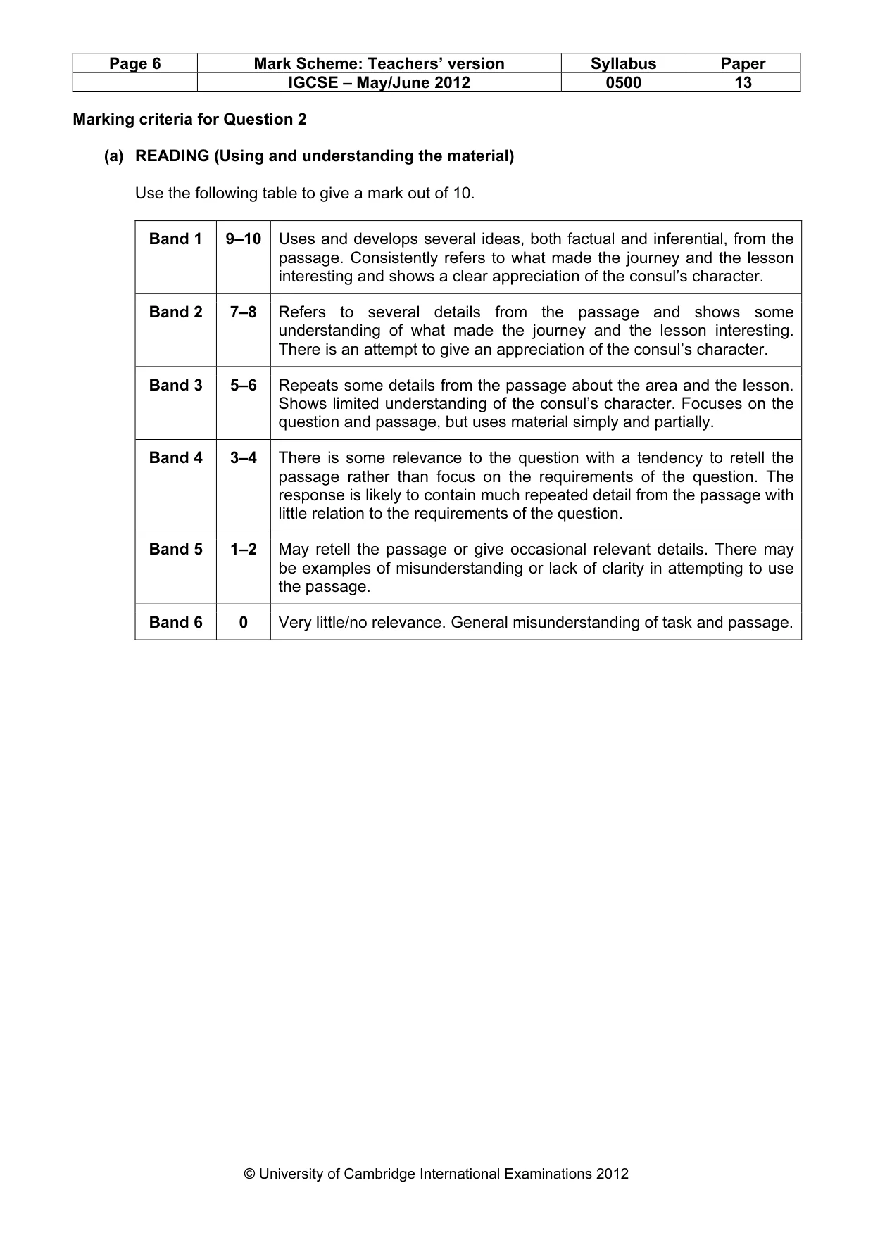 Mark scheme, page 6 of 7