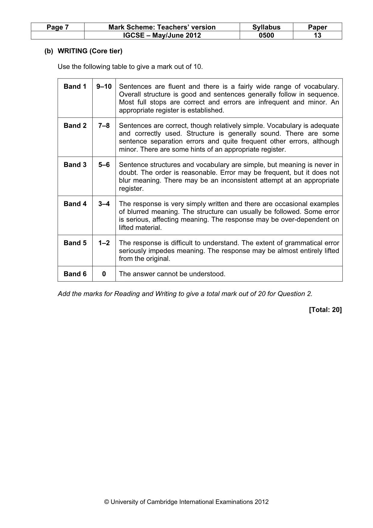 Mark scheme, page 7 of 7