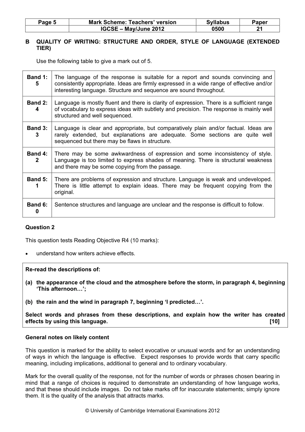 Mark scheme, page 5 of 10