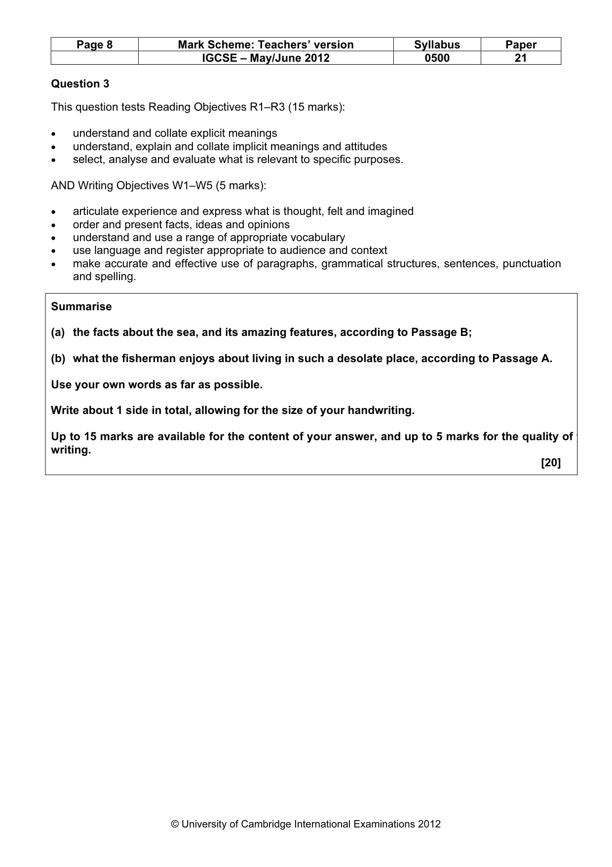 Mark scheme, page 8 of 10