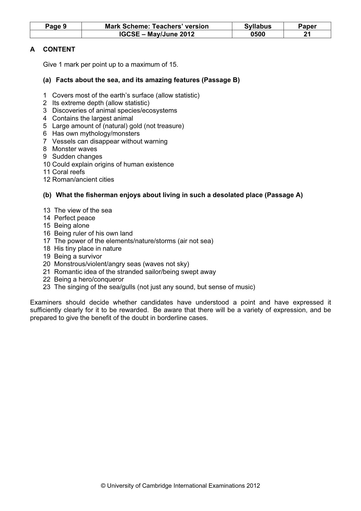 Mark scheme, page 9 of 10