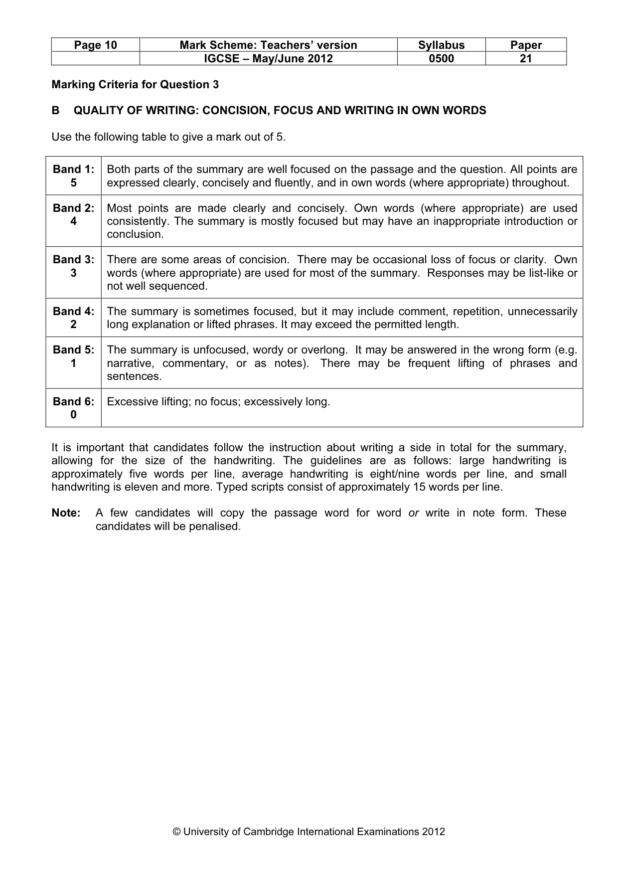 Mark scheme, page 10 of 10