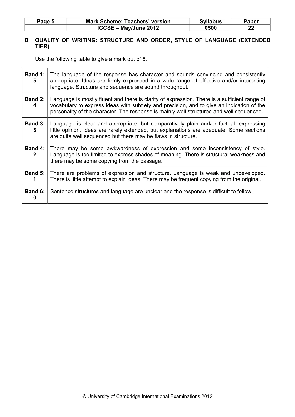 Mark scheme, page 5 of 10