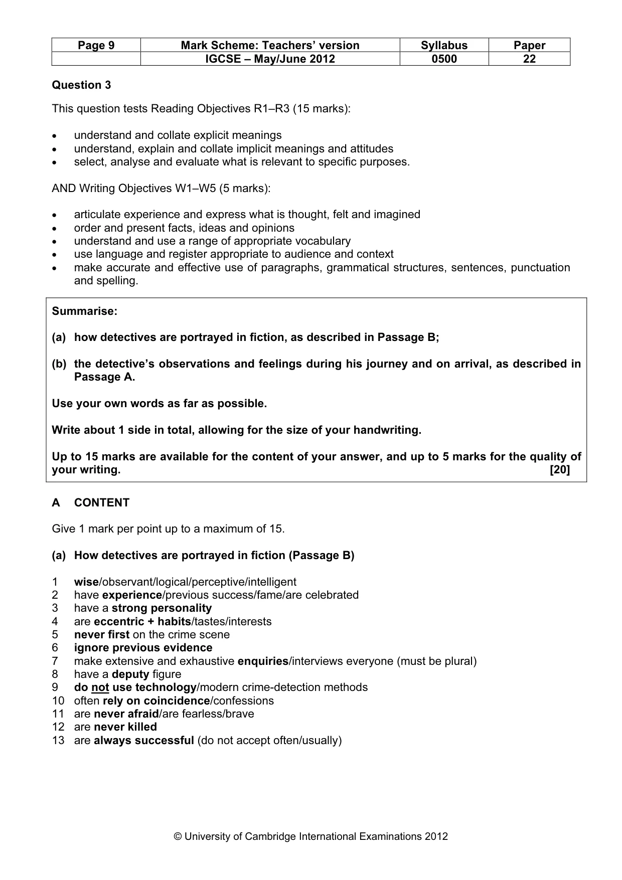 Mark scheme, page 9 of 10