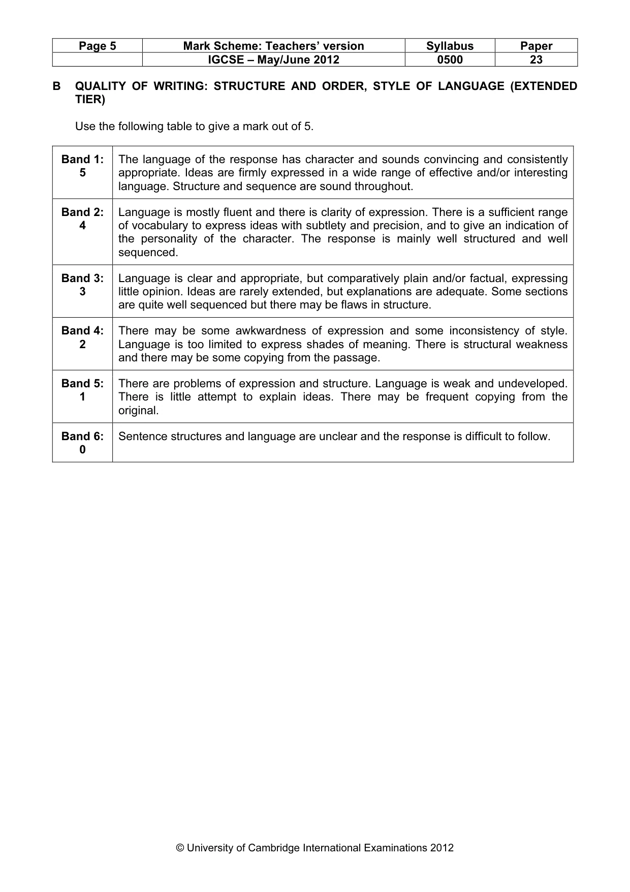 Mark scheme, page 5 of 10