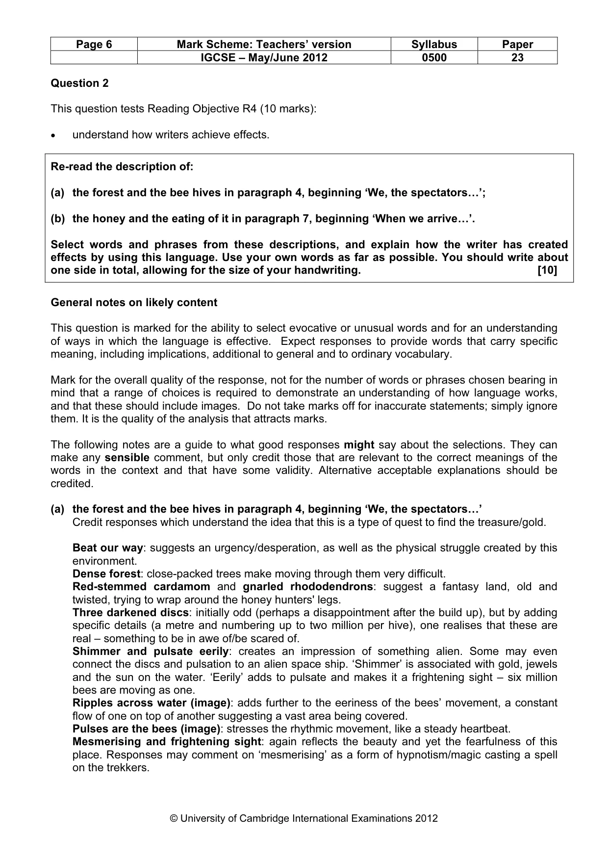 Mark scheme, page 6 of 10