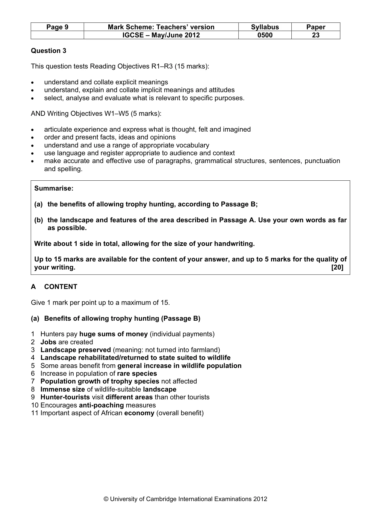 Mark scheme, page 9 of 10