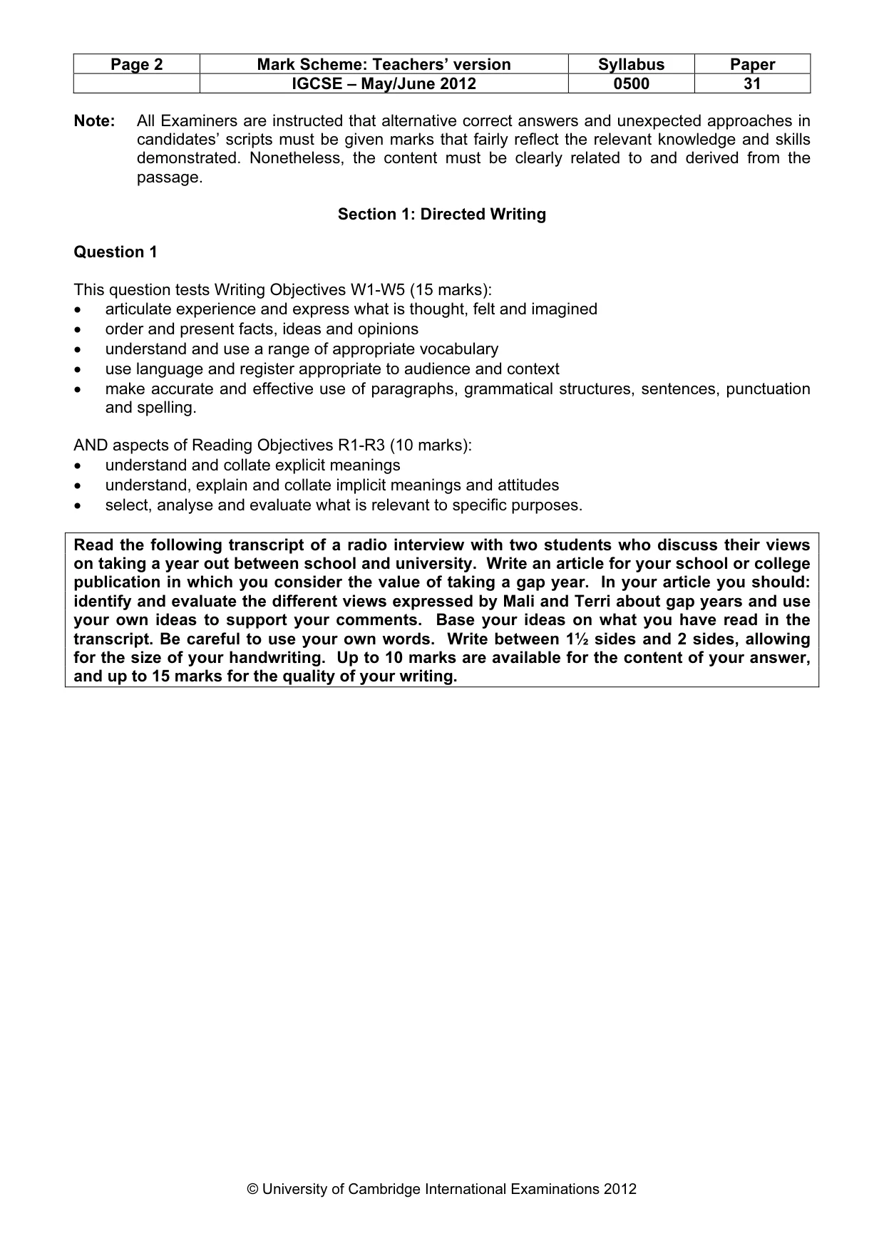 Mark scheme, page 2 of 9