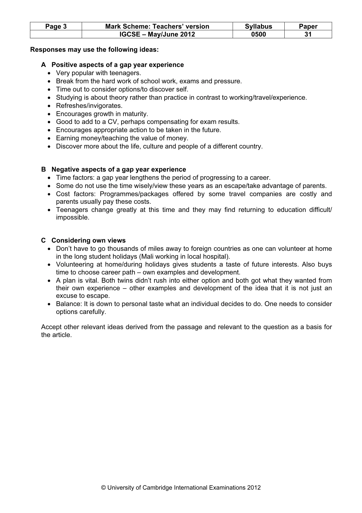 Mark scheme, page 3 of 9