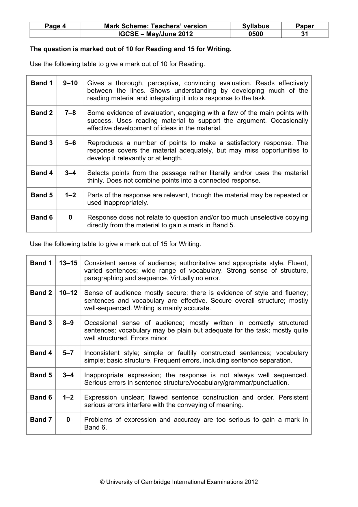 Mark scheme, page 4 of 9