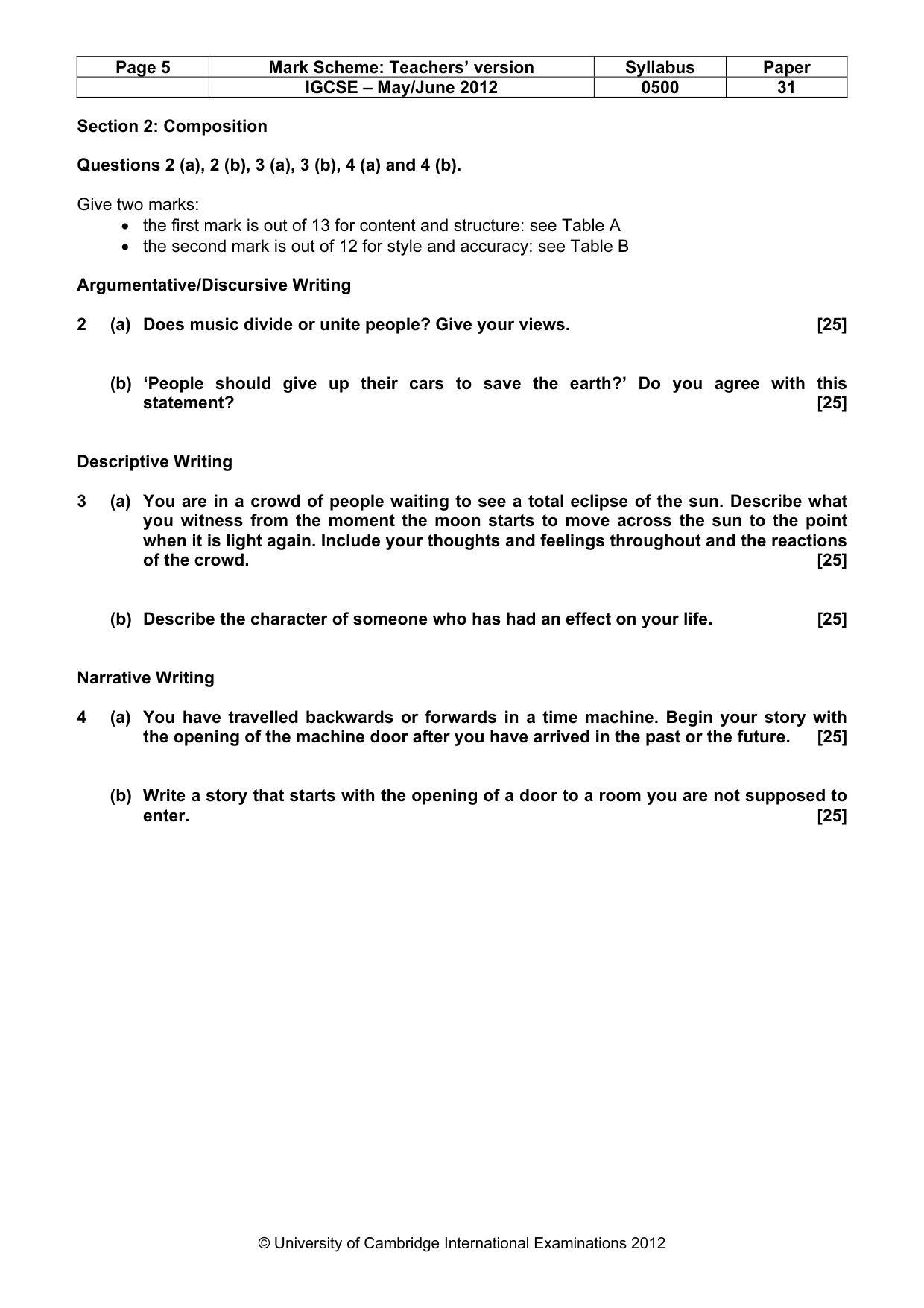 Mark scheme, page 5 of 9