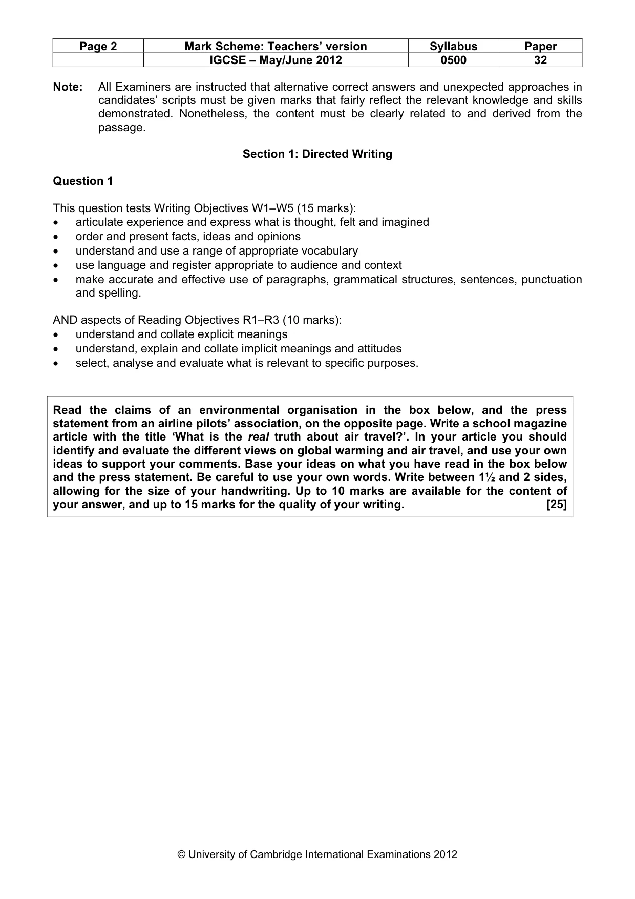 Mark scheme, page 2 of 9