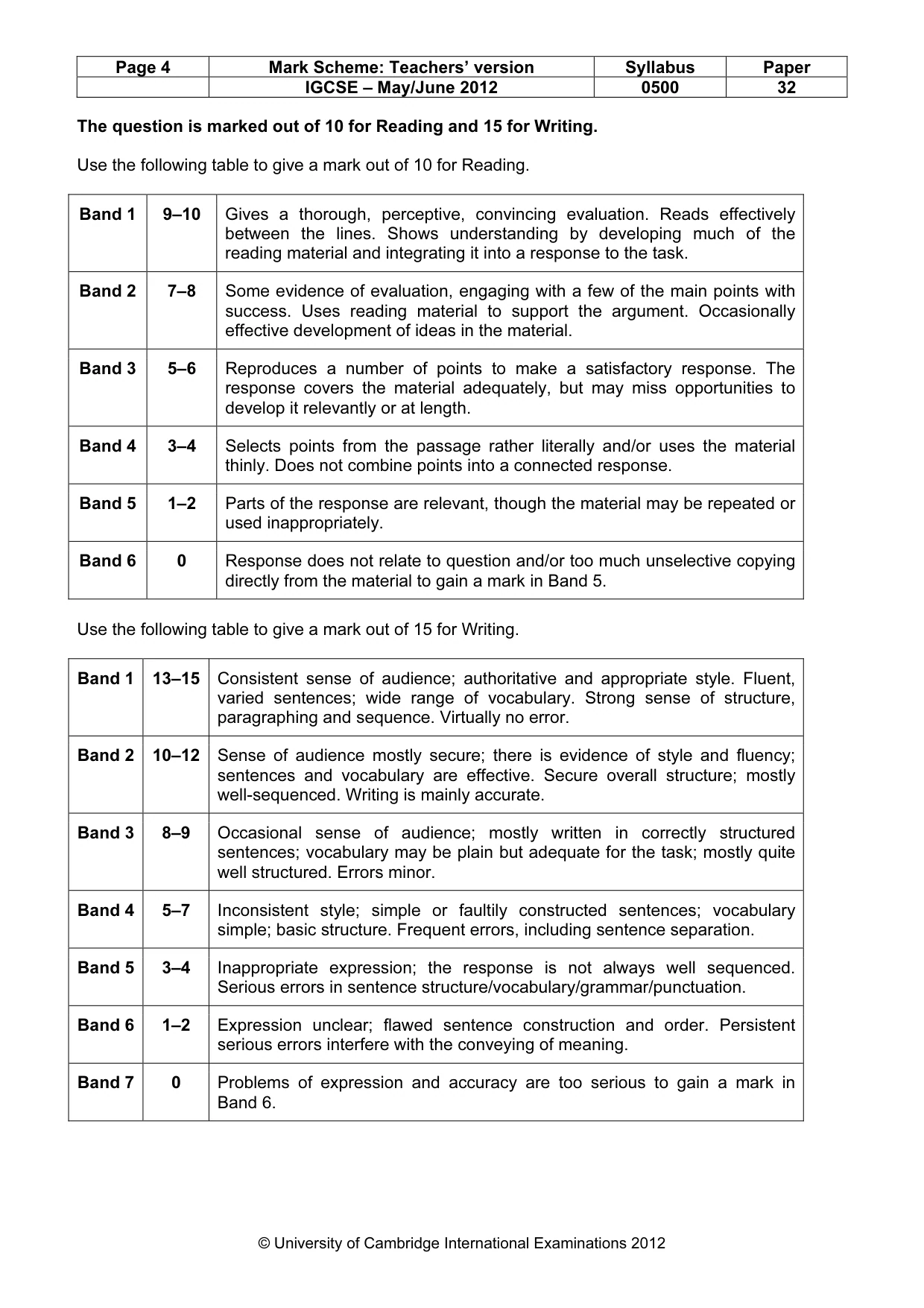 Mark scheme, page 4 of 9