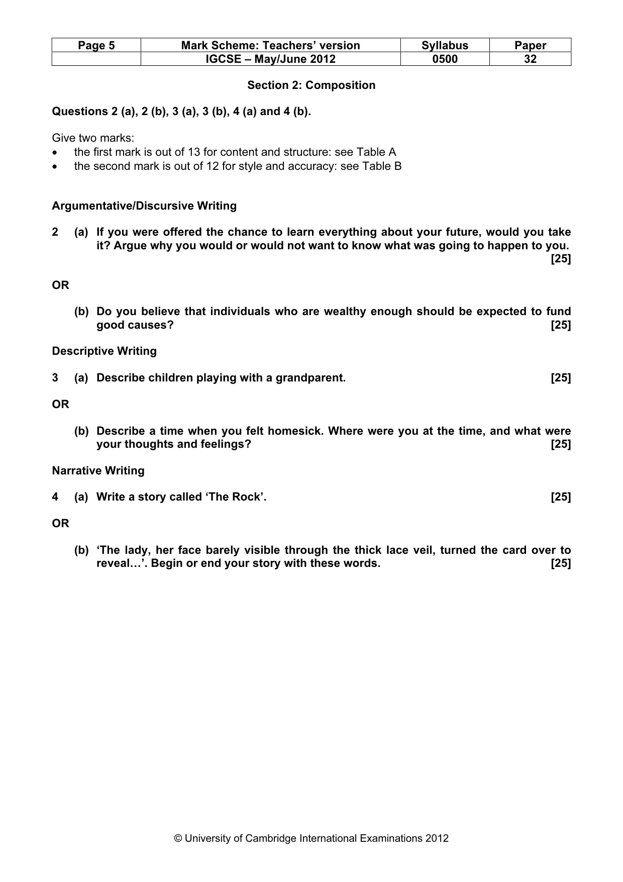 Mark scheme, page 5 of 9