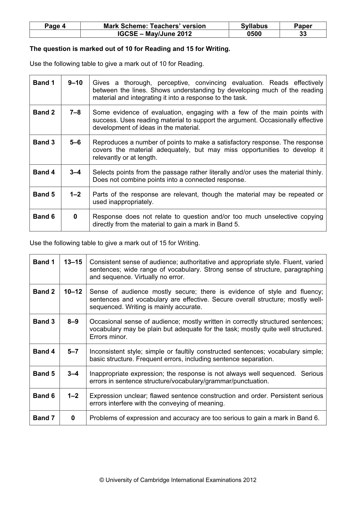 Mark scheme, page 4 of 9