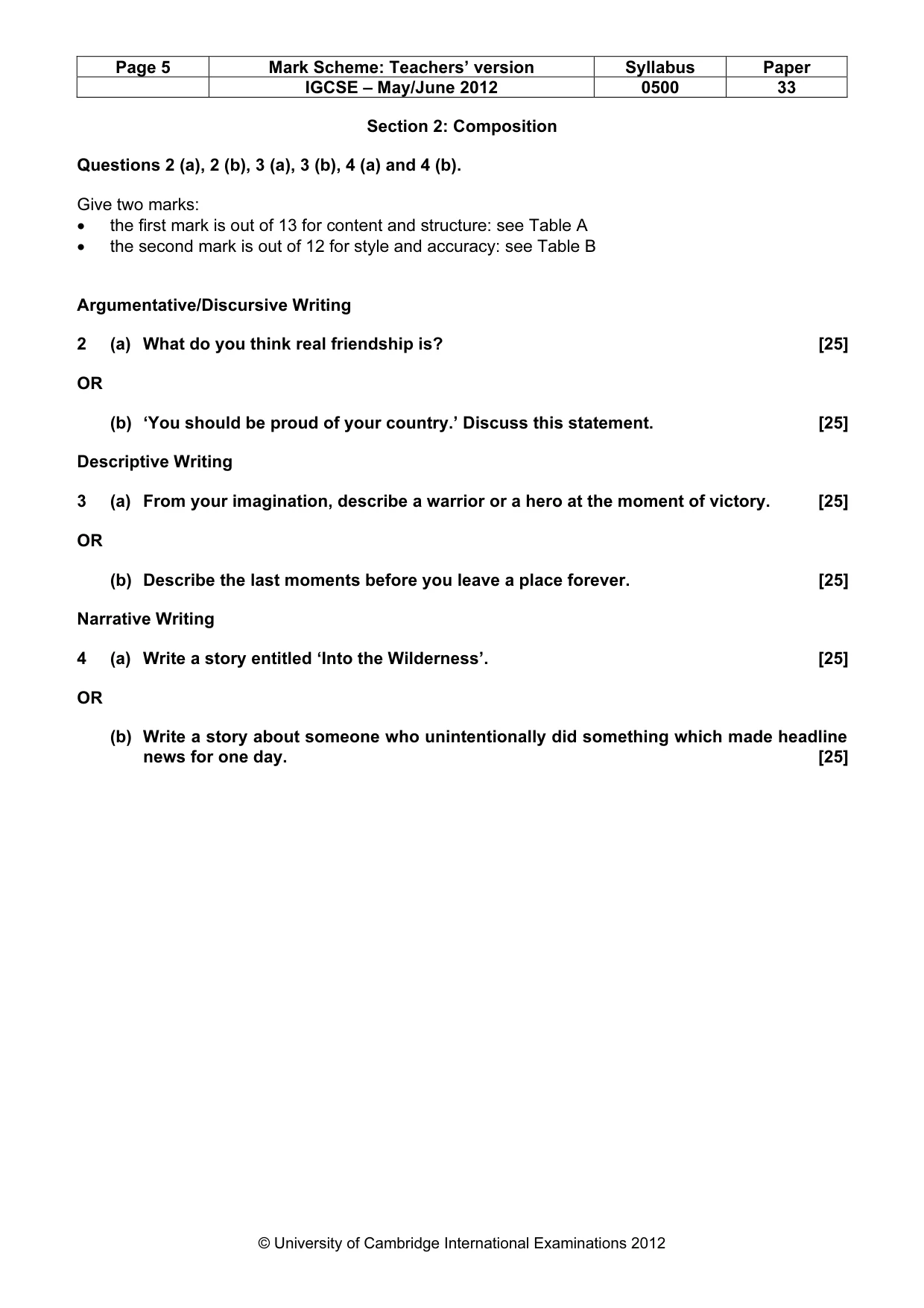 Mark scheme, page 5 of 9