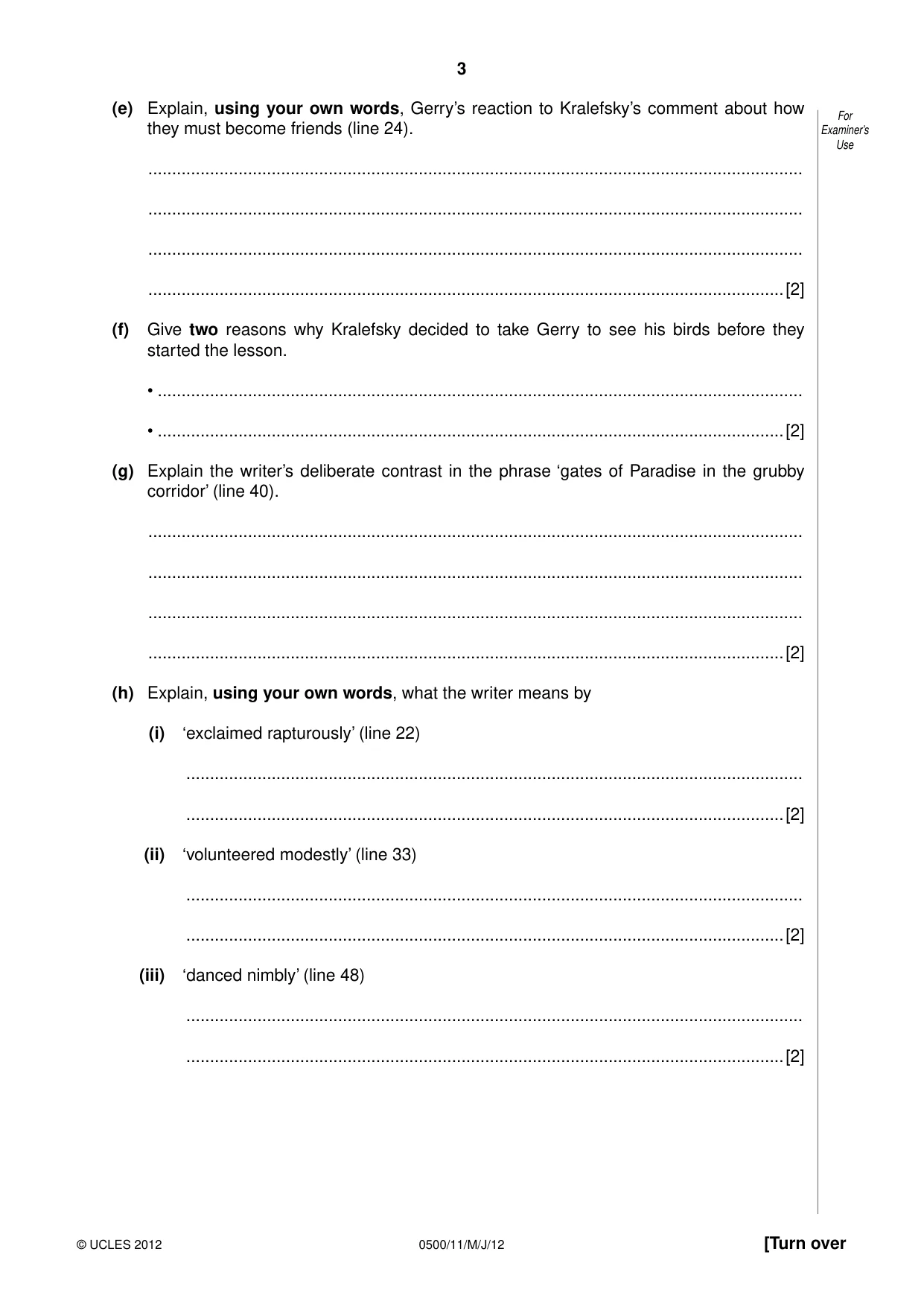 Cambridge IGCSE English - First Language 0500 2012 May/June Paper 1 · Variant 1 question paper, page 3 of 8