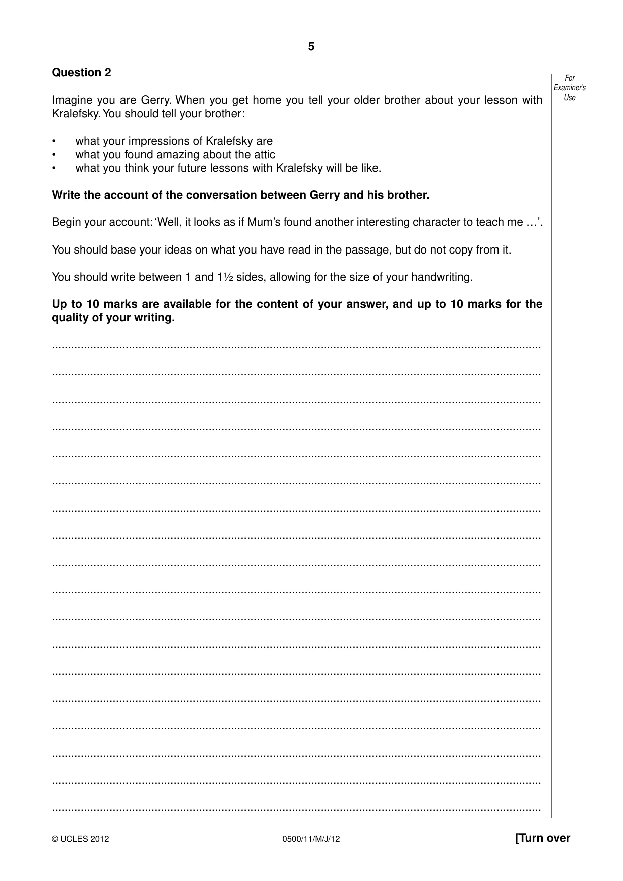 Cambridge IGCSE English - First Language 0500 2012 May/June Paper 1 · Variant 1 question paper, page 5 of 8