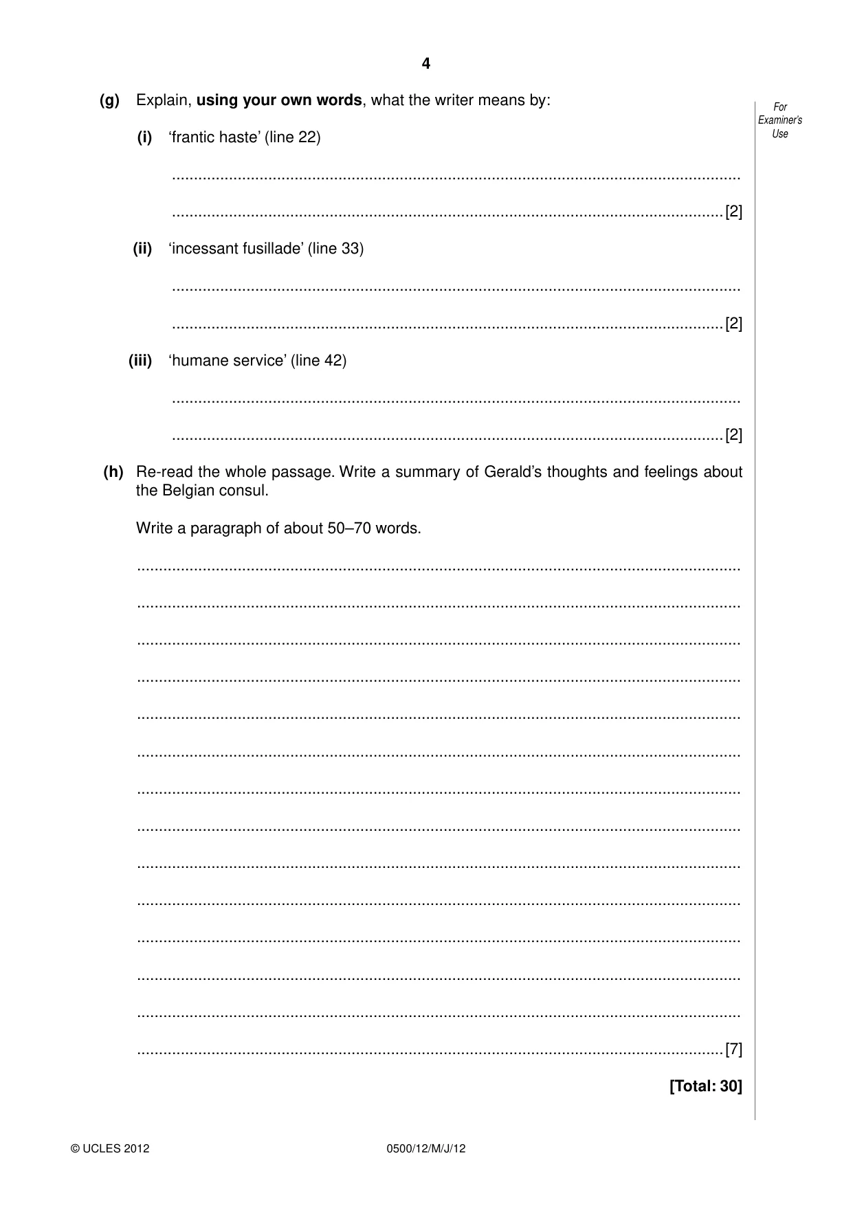 Cambridge IGCSE English - First Language 0500 2012 May/June Paper 1 · Variant 2 question paper, page 4 of 8