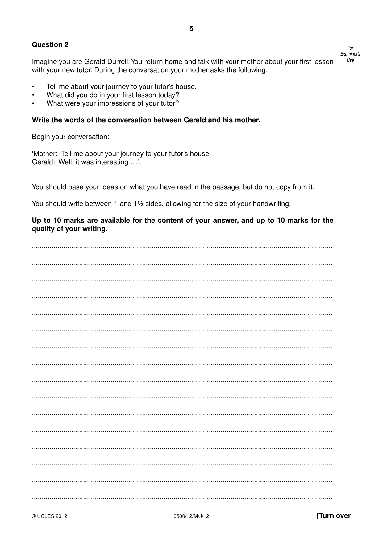 Cambridge IGCSE English - First Language 0500 2012 May/June Paper 1 · Variant 2 question paper, page 5 of 8