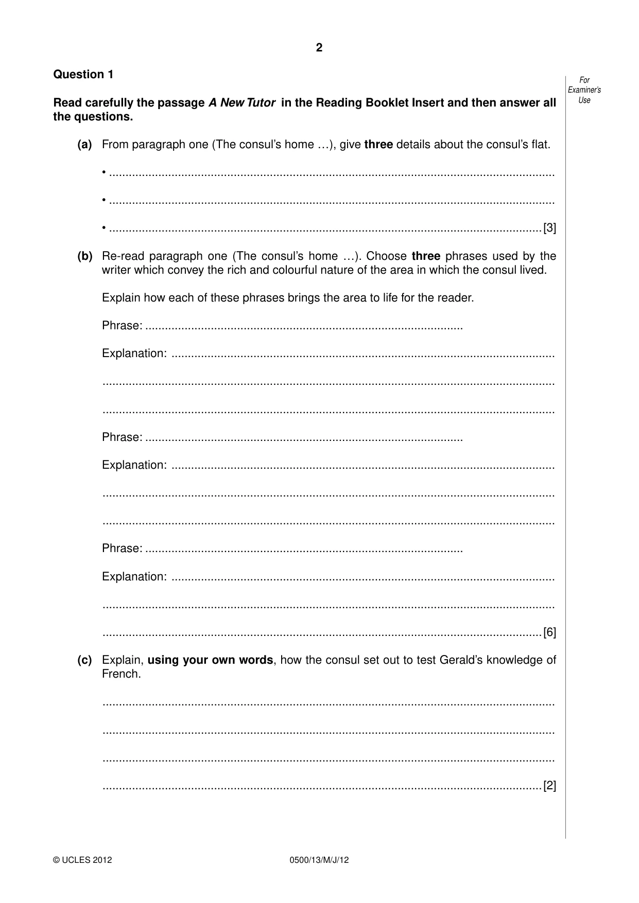 Cambridge IGCSE English - First Language 0500 2012 May/June Paper 1 · Variant 3 question paper, page 2 of 8