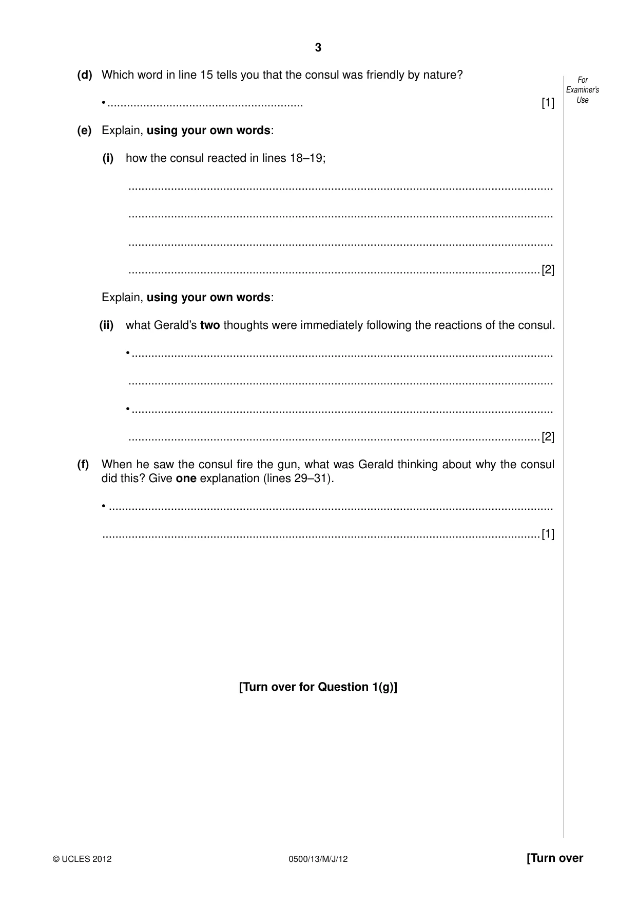 Cambridge IGCSE English - First Language 0500 2012 May/June Paper 1 · Variant 3 question paper, page 3 of 8