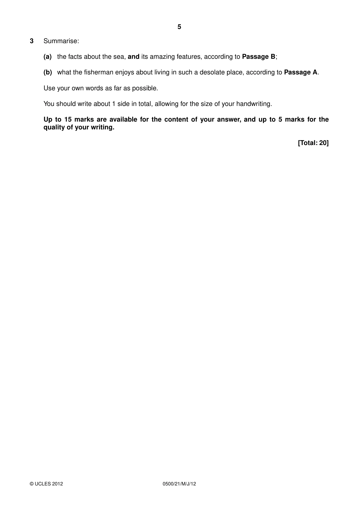 Cambridge IGCSE English - First Language 0500 2012 May/June Paper 2 · Variant 1 question paper, page 5 of 8