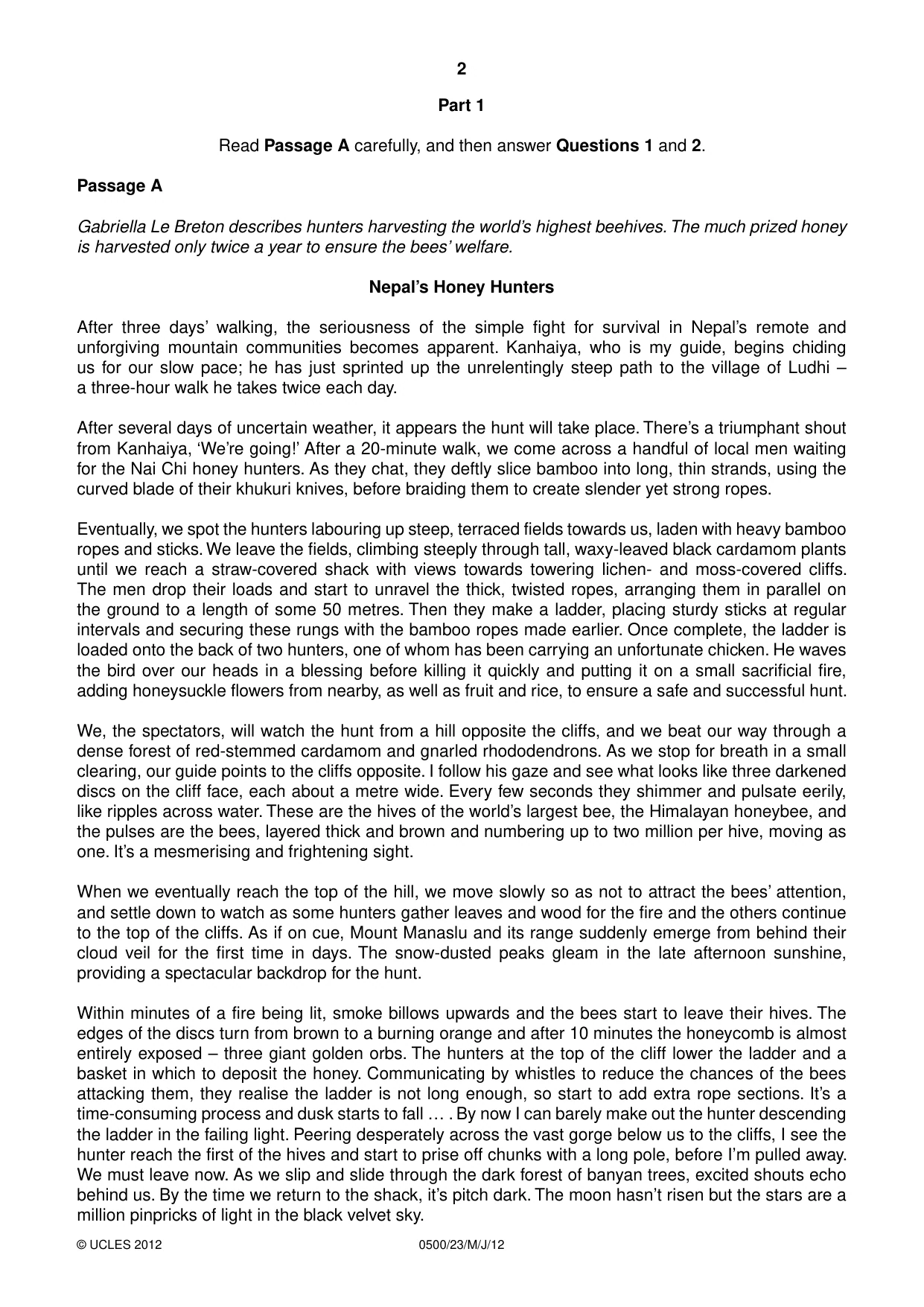 Cambridge IGCSE English - First Language 0500 2012 May/June Paper 2 · Variant 3 question paper, page 2 of 8