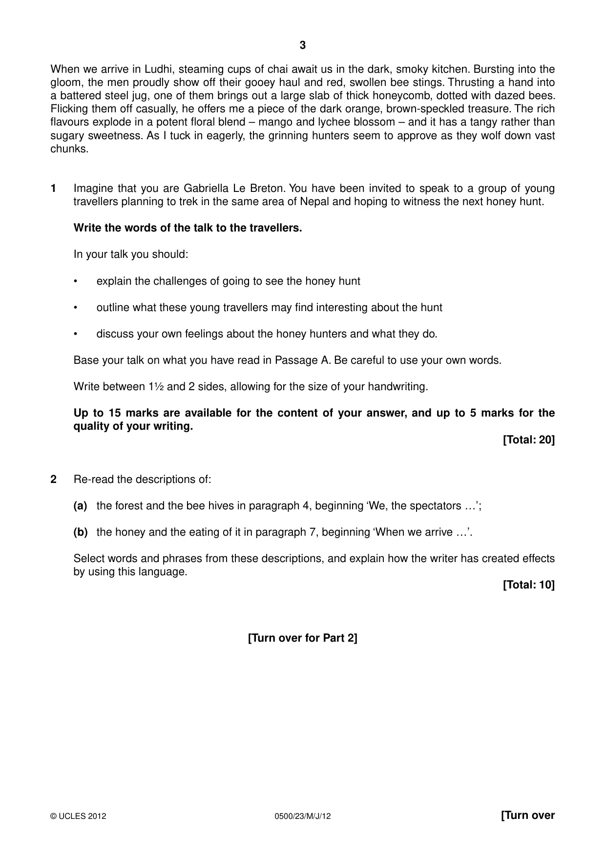 Cambridge IGCSE English - First Language 0500 2012 May/June Paper 2 · Variant 3 question paper, page 3 of 8