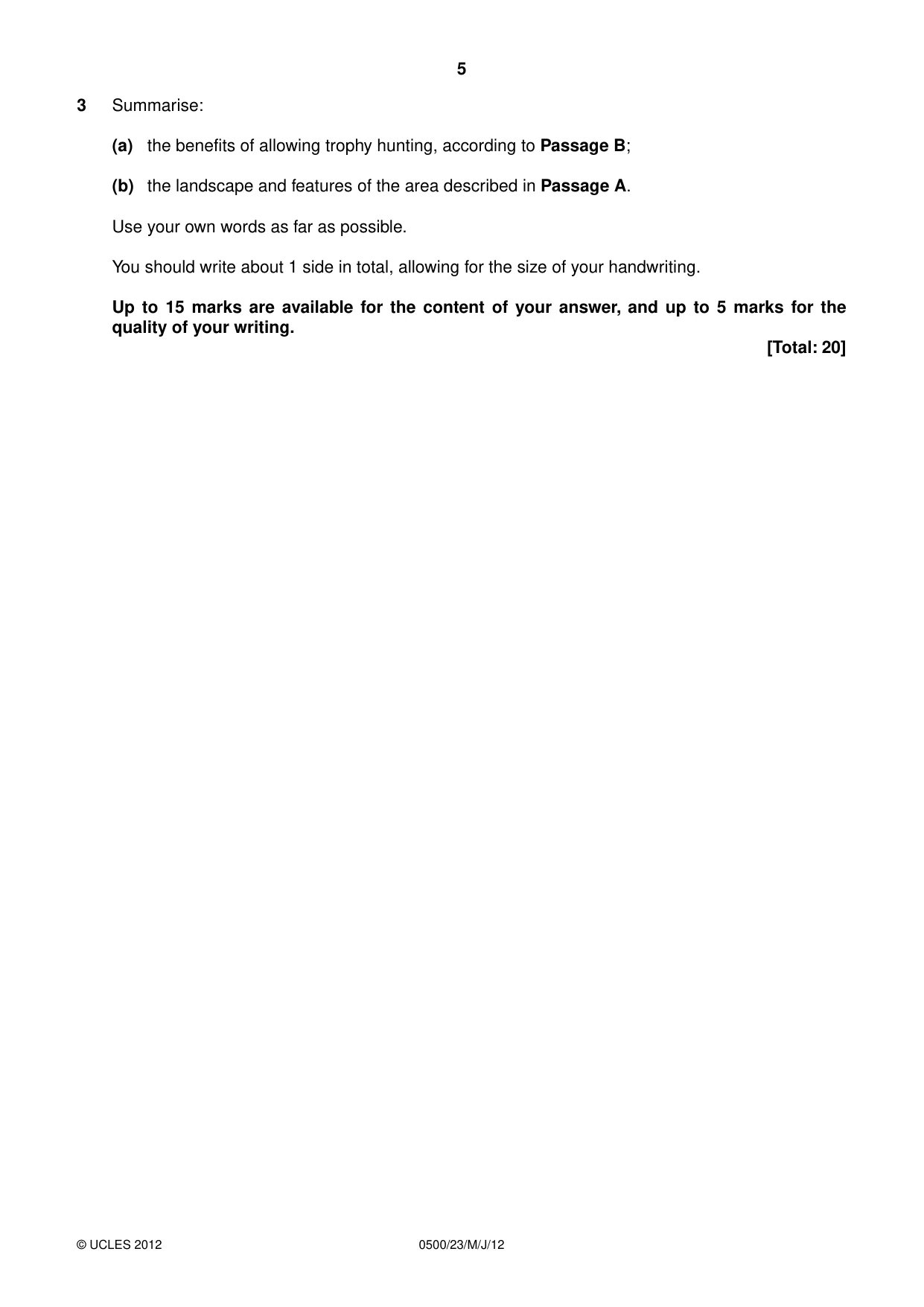 Cambridge IGCSE English - First Language 0500 2012 May/June Paper 2 · Variant 3 question paper, page 5 of 8