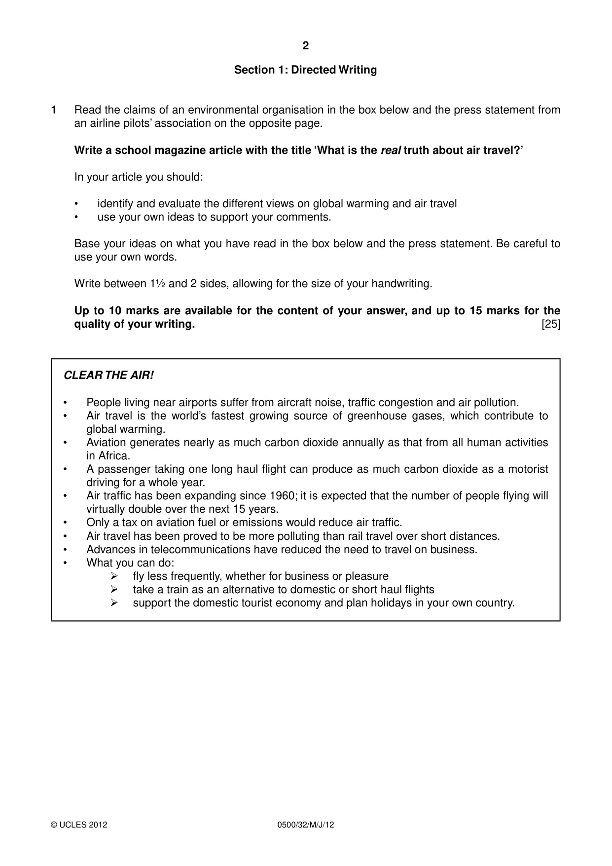 Cambridge IGCSE English - First Language 0500 2012 May/June Paper 3 · Variant 2 question paper, page 2 of 4
