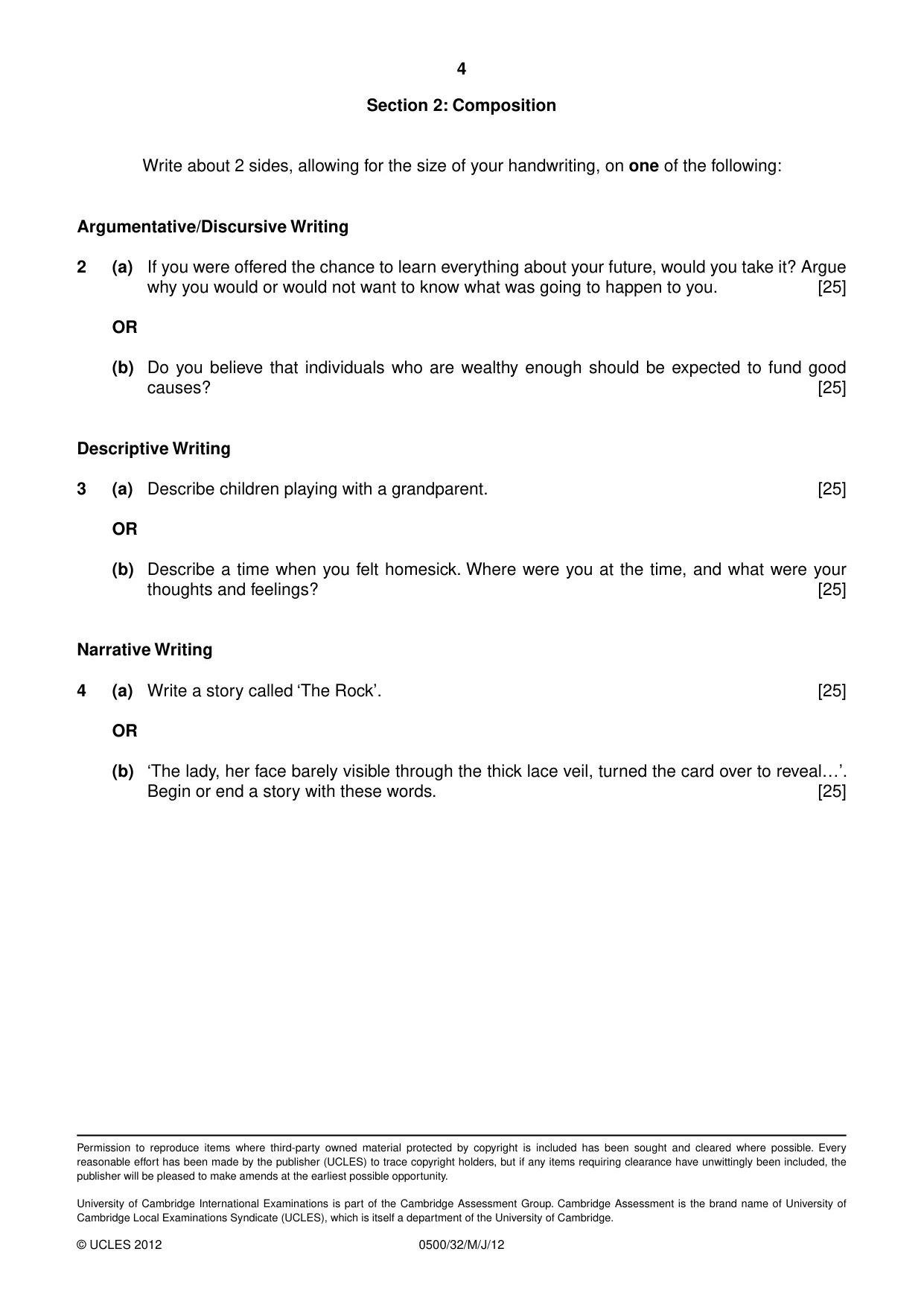 Cambridge IGCSE English - First Language 0500 2012 May/June Paper 3 · Variant 2 question paper, page 4 of 4