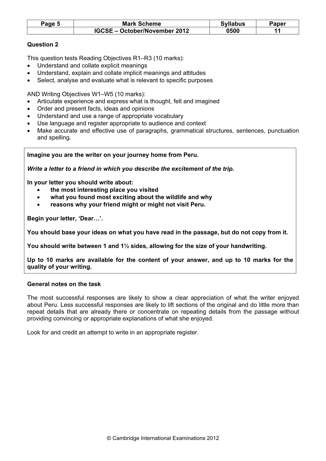 Mark scheme, page 5 of 7