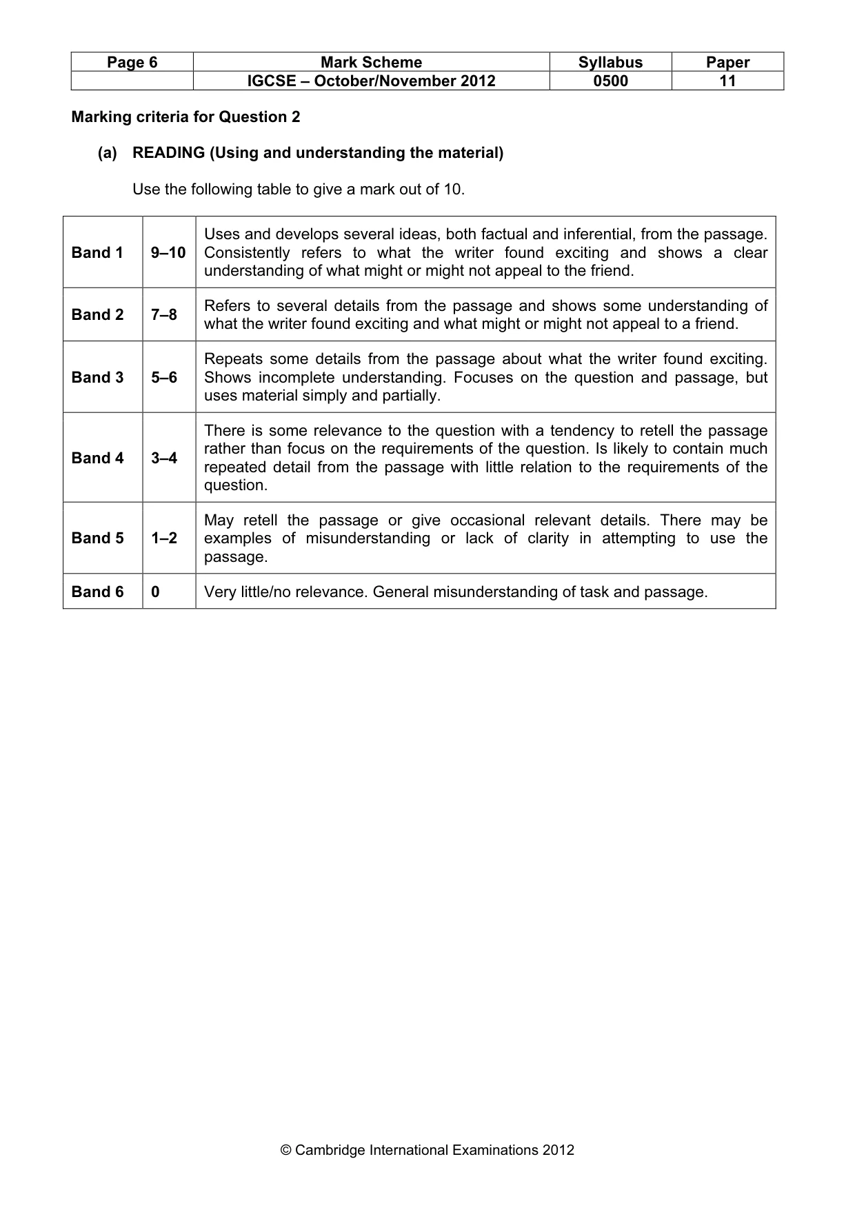 Mark scheme, page 6 of 7