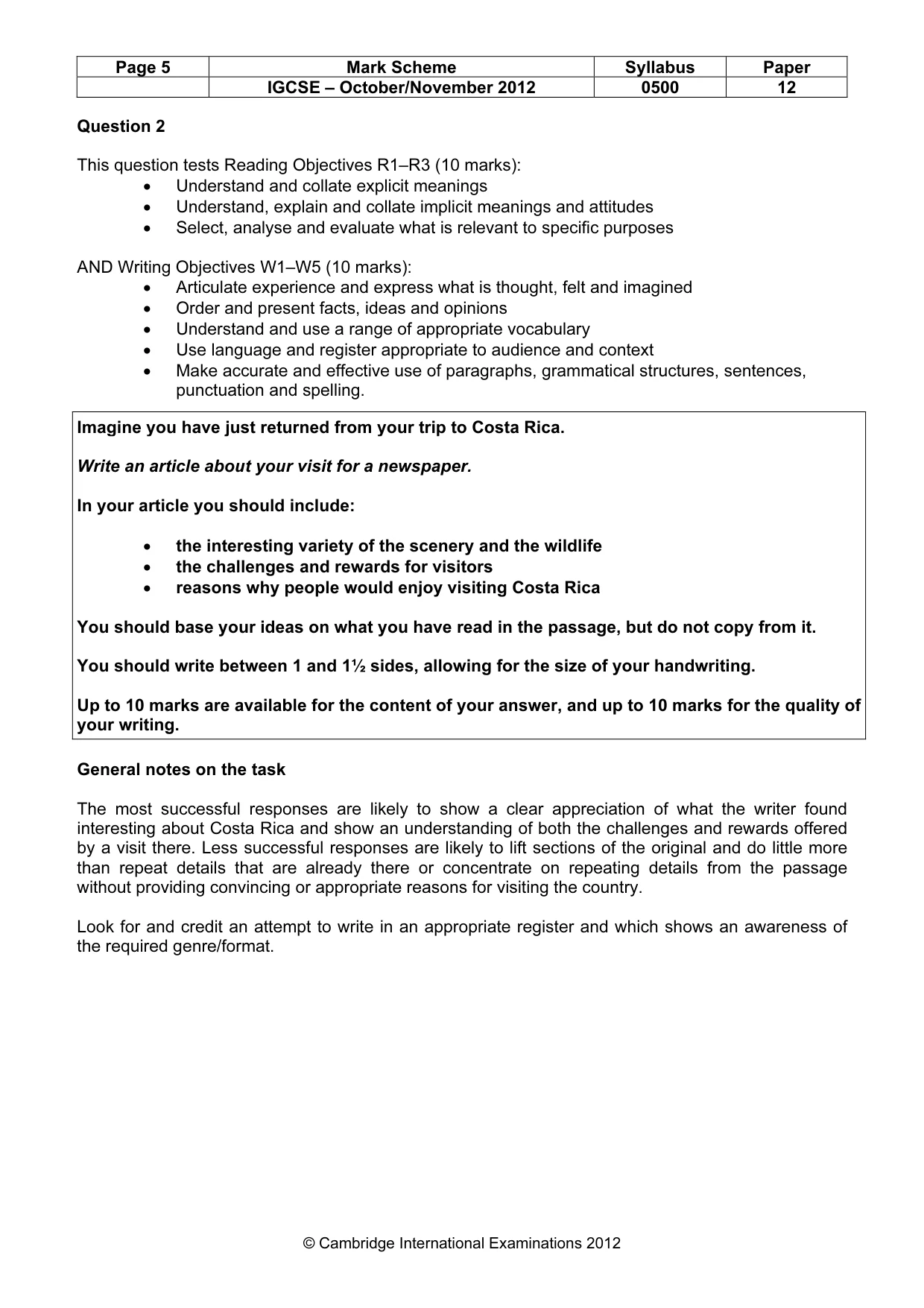 Mark scheme, page 5 of 7