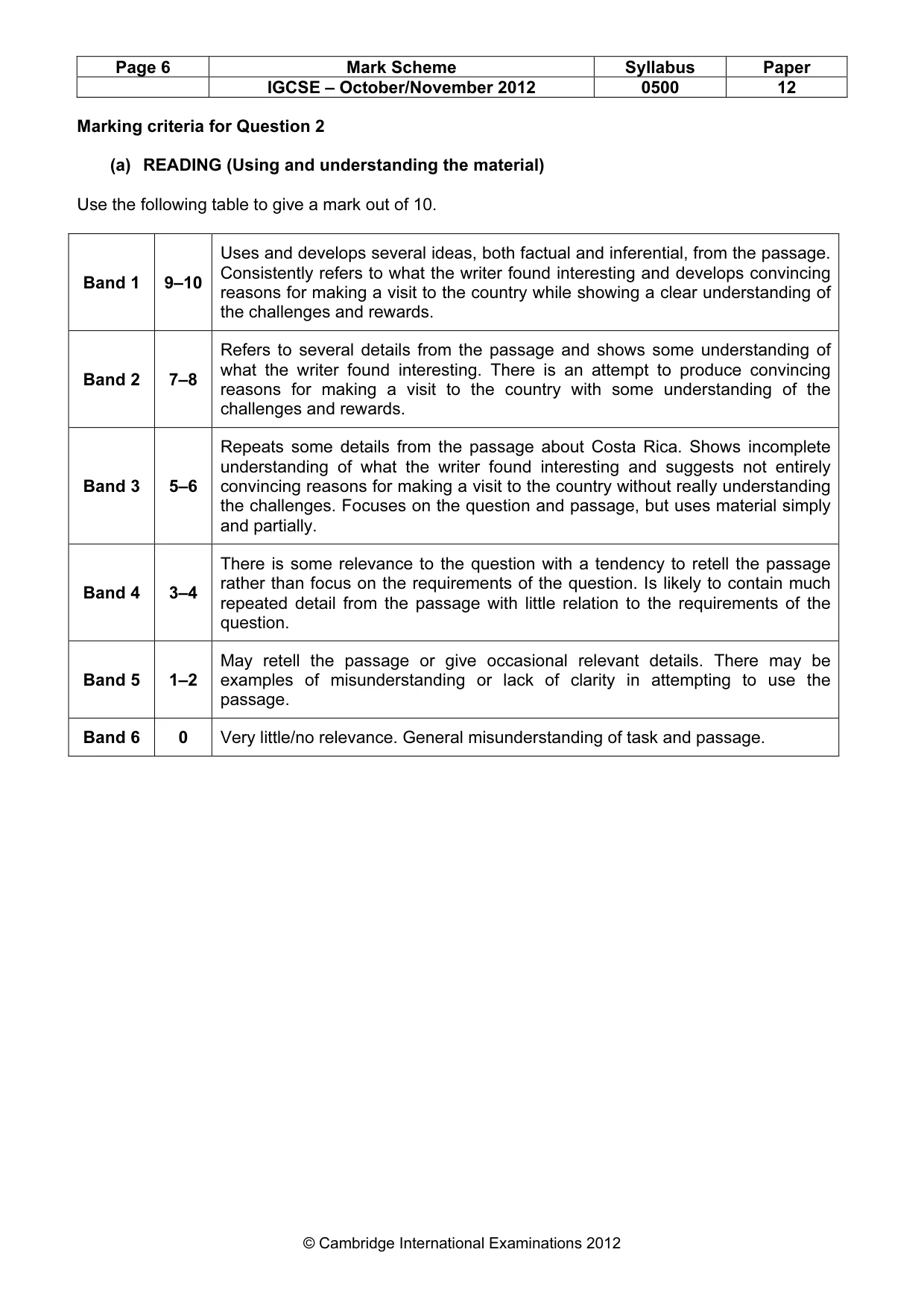 Mark scheme, page 6 of 7