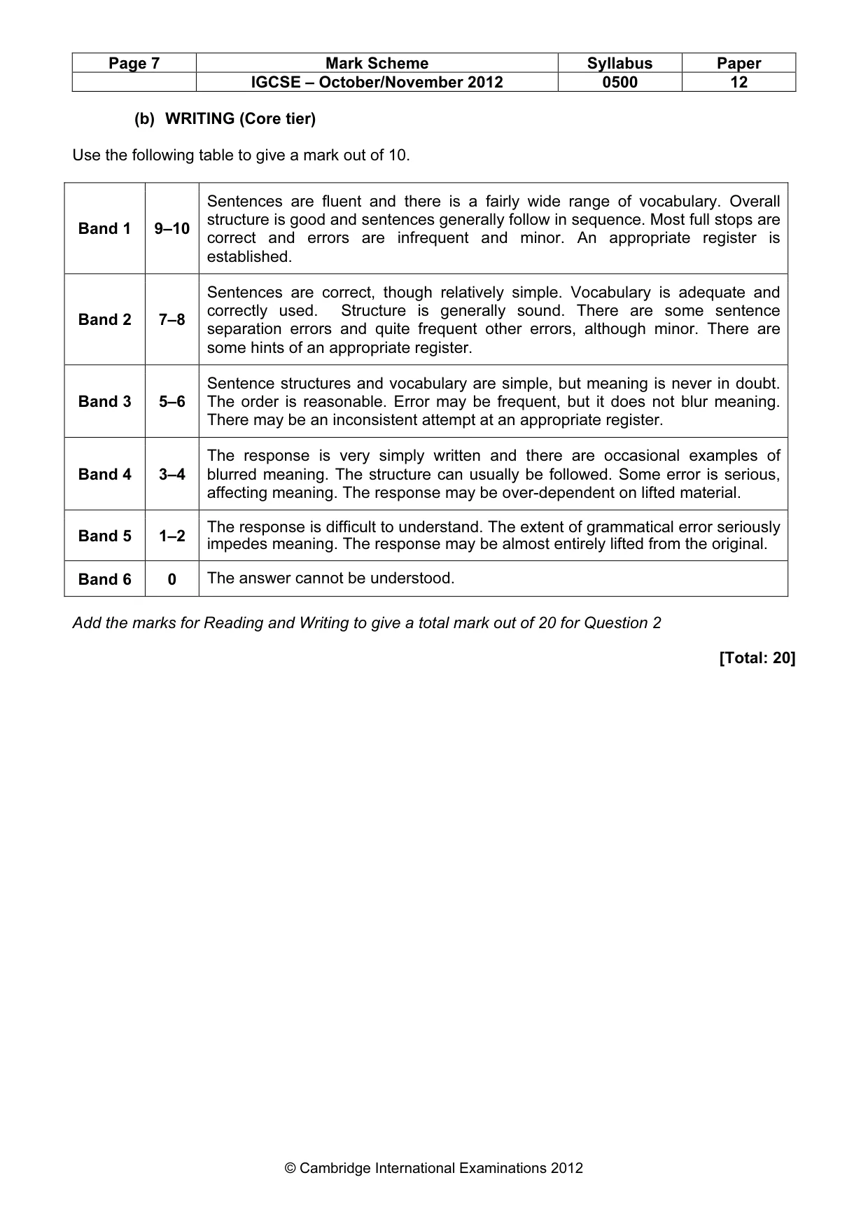 Mark scheme, page 7 of 7