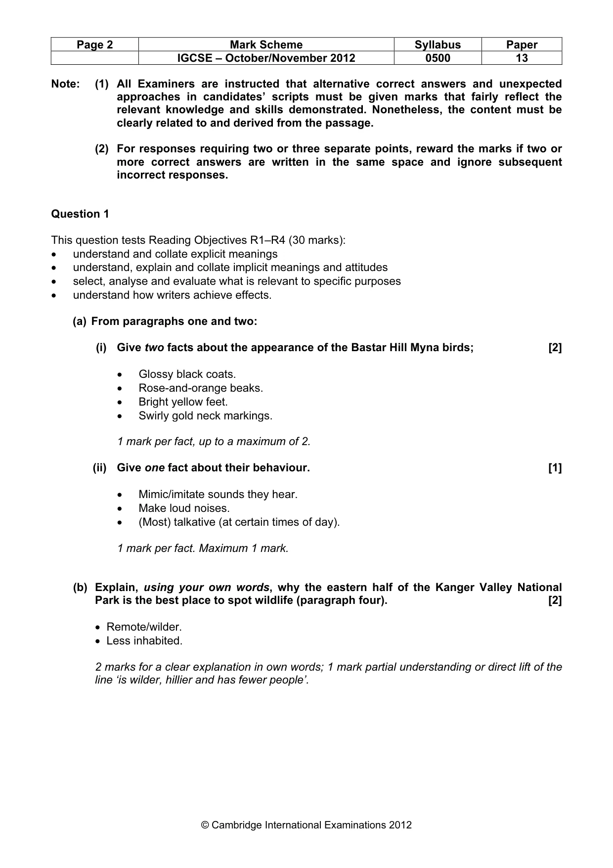 Mark scheme, page 2 of 7