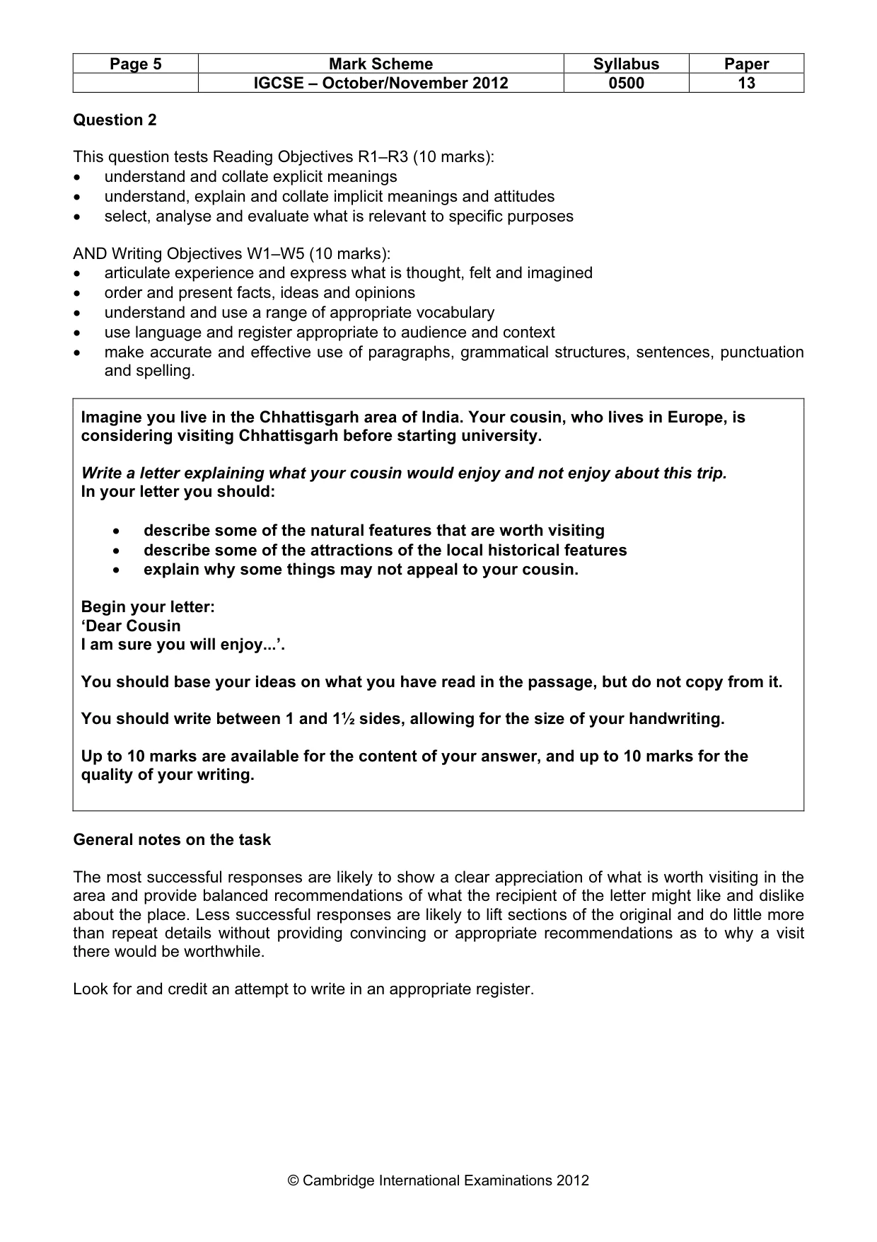 Mark scheme, page 5 of 7