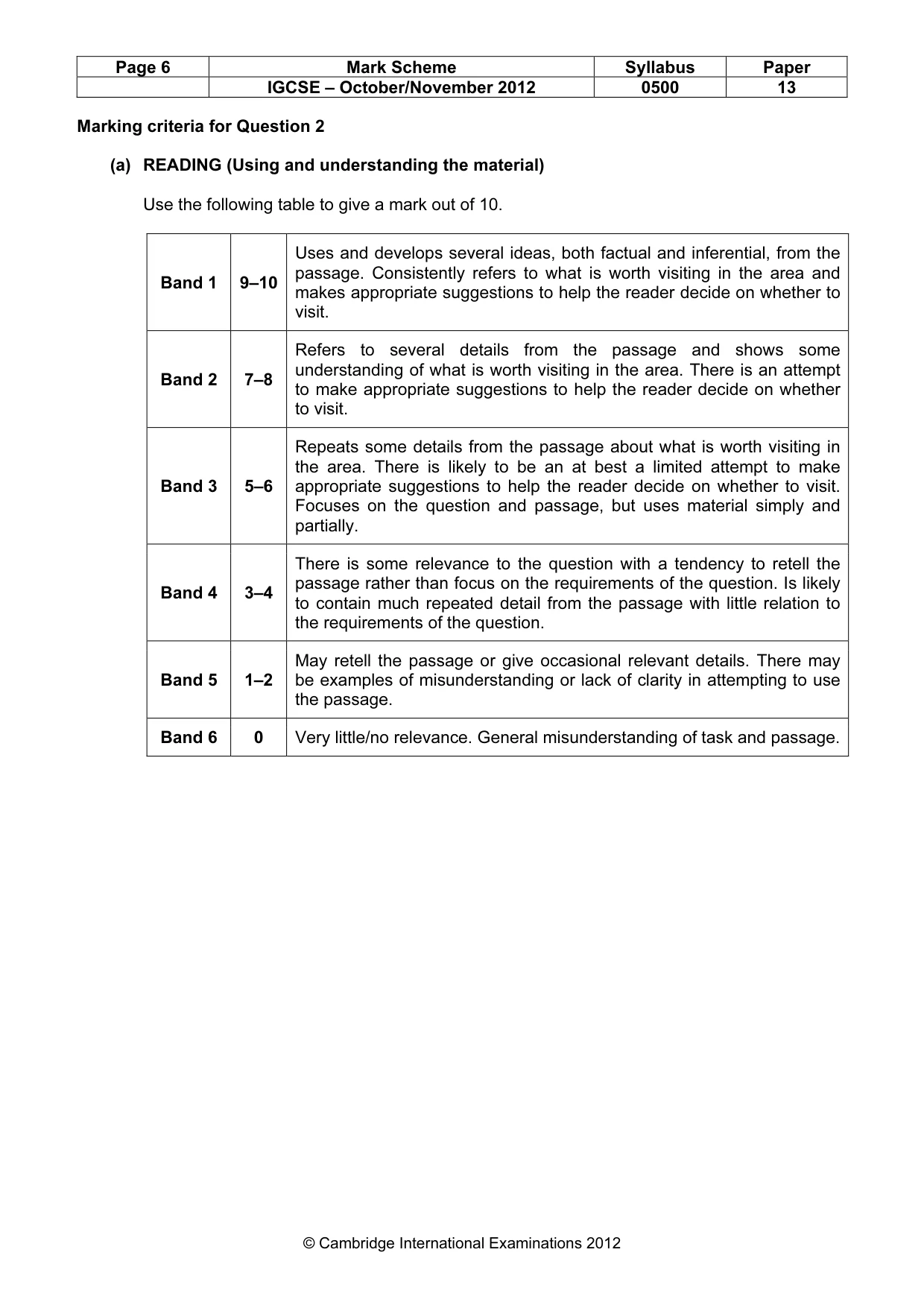 Mark scheme, page 6 of 7