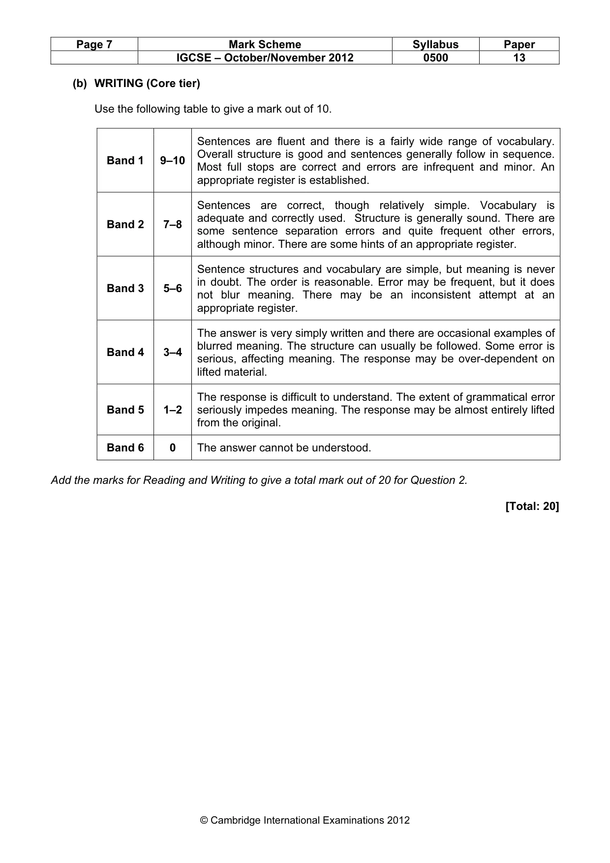 Mark scheme, page 7 of 7