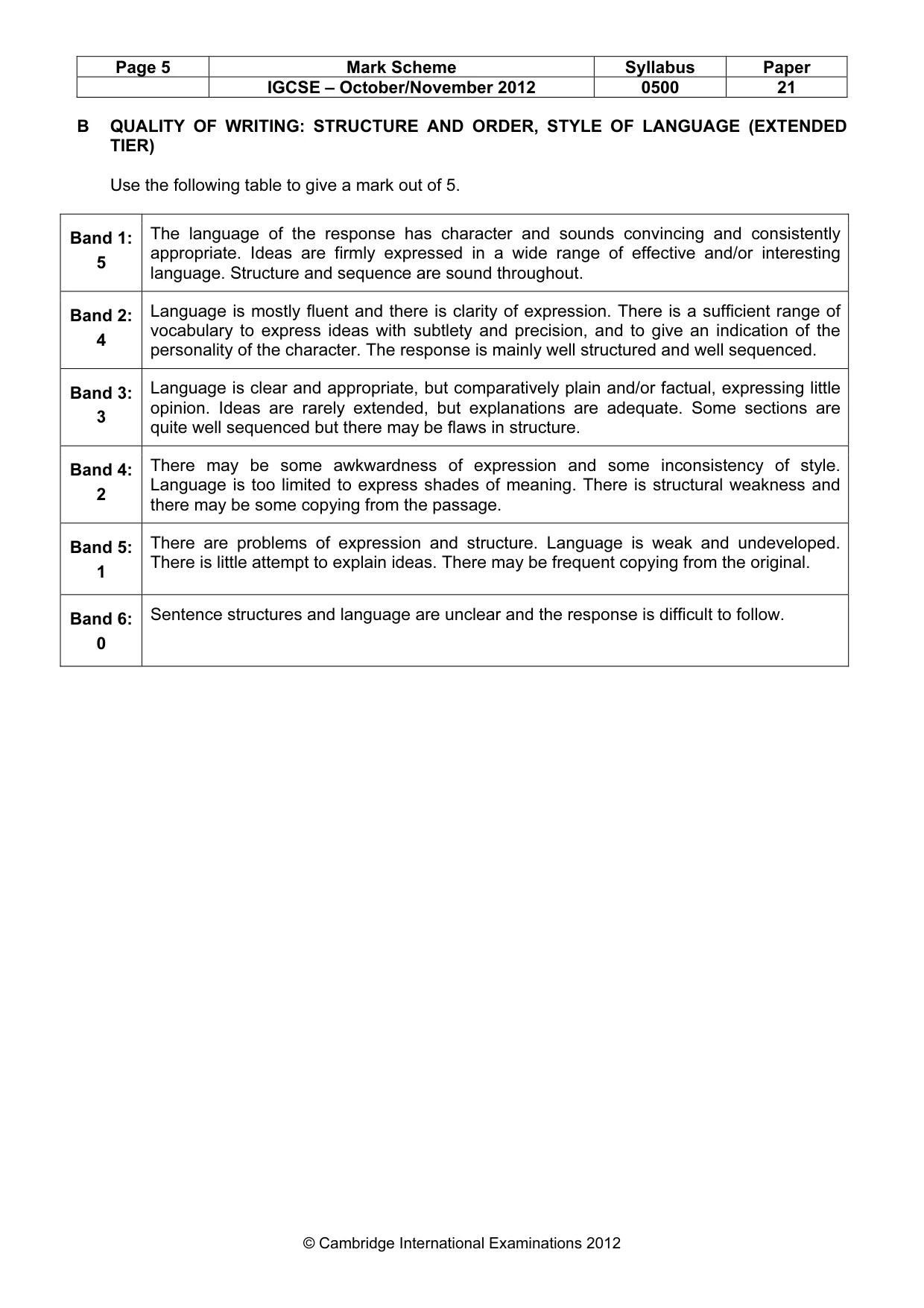 Mark scheme, page 5 of 11