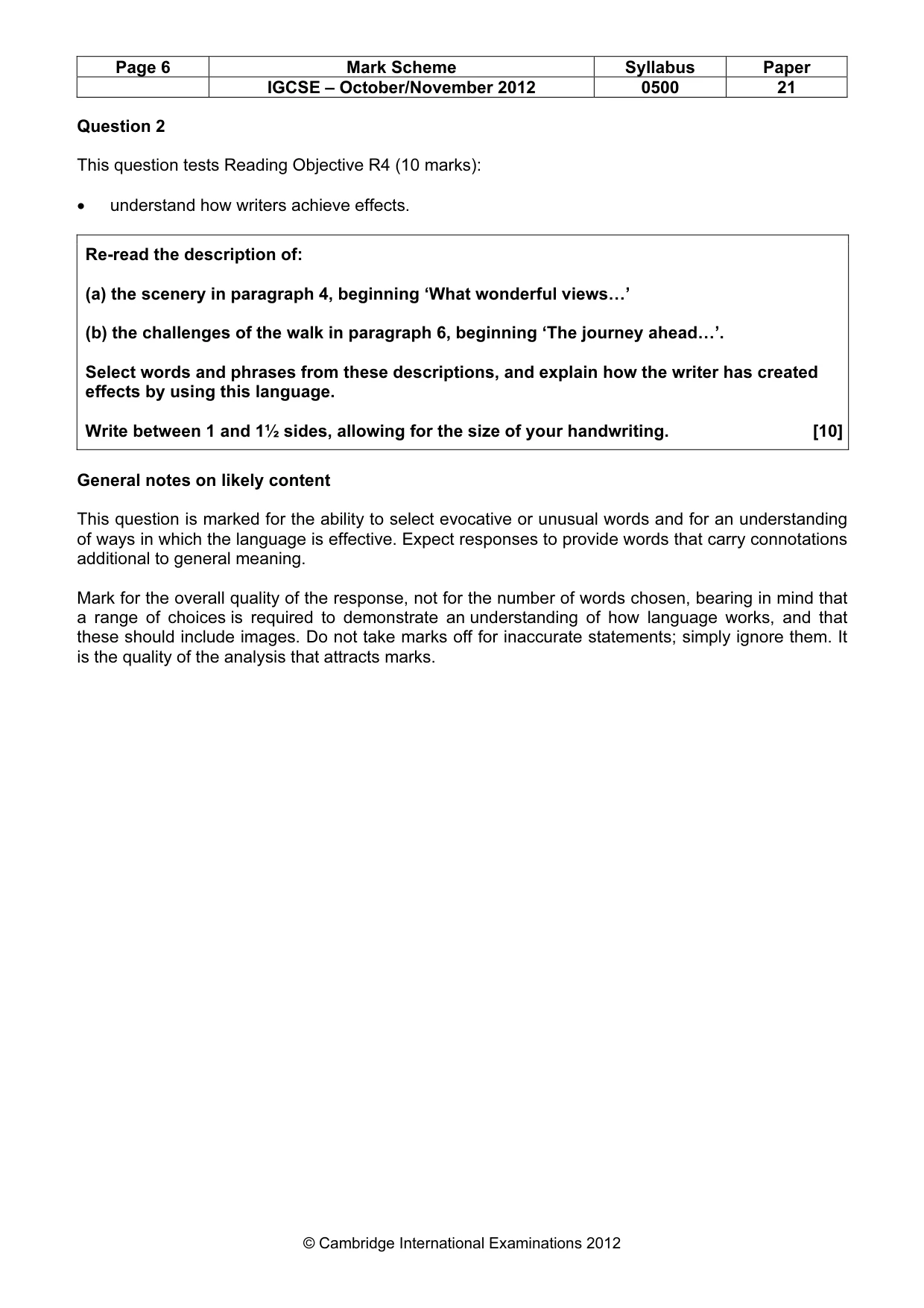 Mark scheme, page 6 of 11